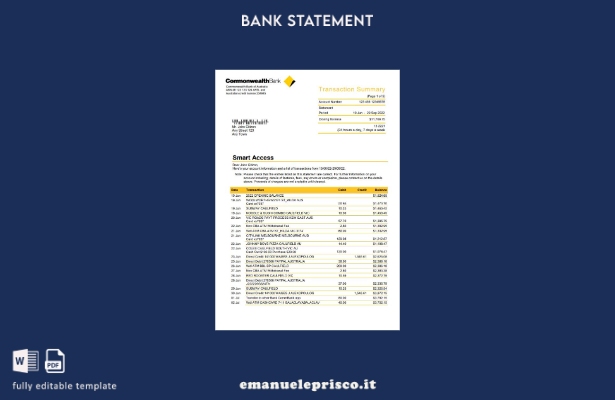 stile verificato Estratto conto bancario del Commonwealth australiano, modello 1